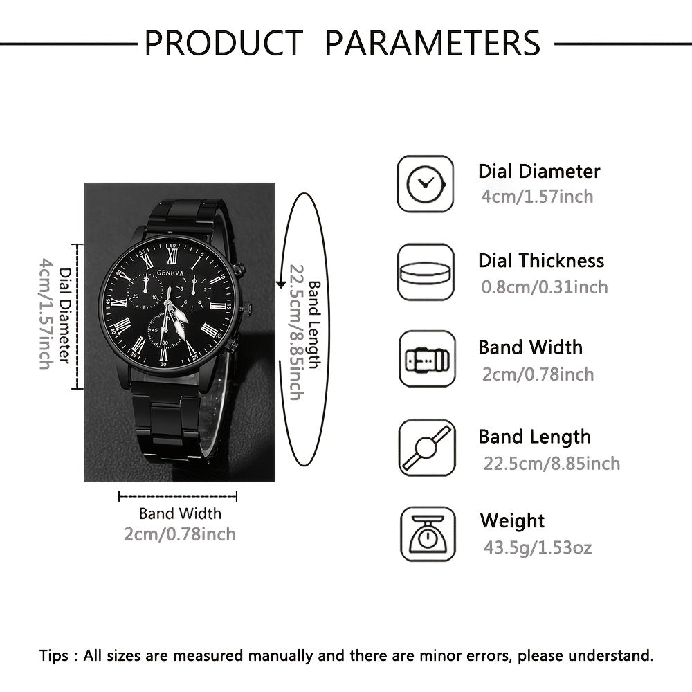 4pcs Chic Couples' Quartz Watch Set with Steel Bands & Magnetic Heart Necklaces