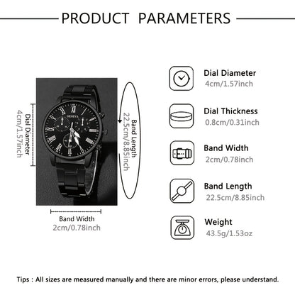 4pcs Chic Couples' Quartz Watch Set with Steel Bands & Magnetic Heart Necklaces