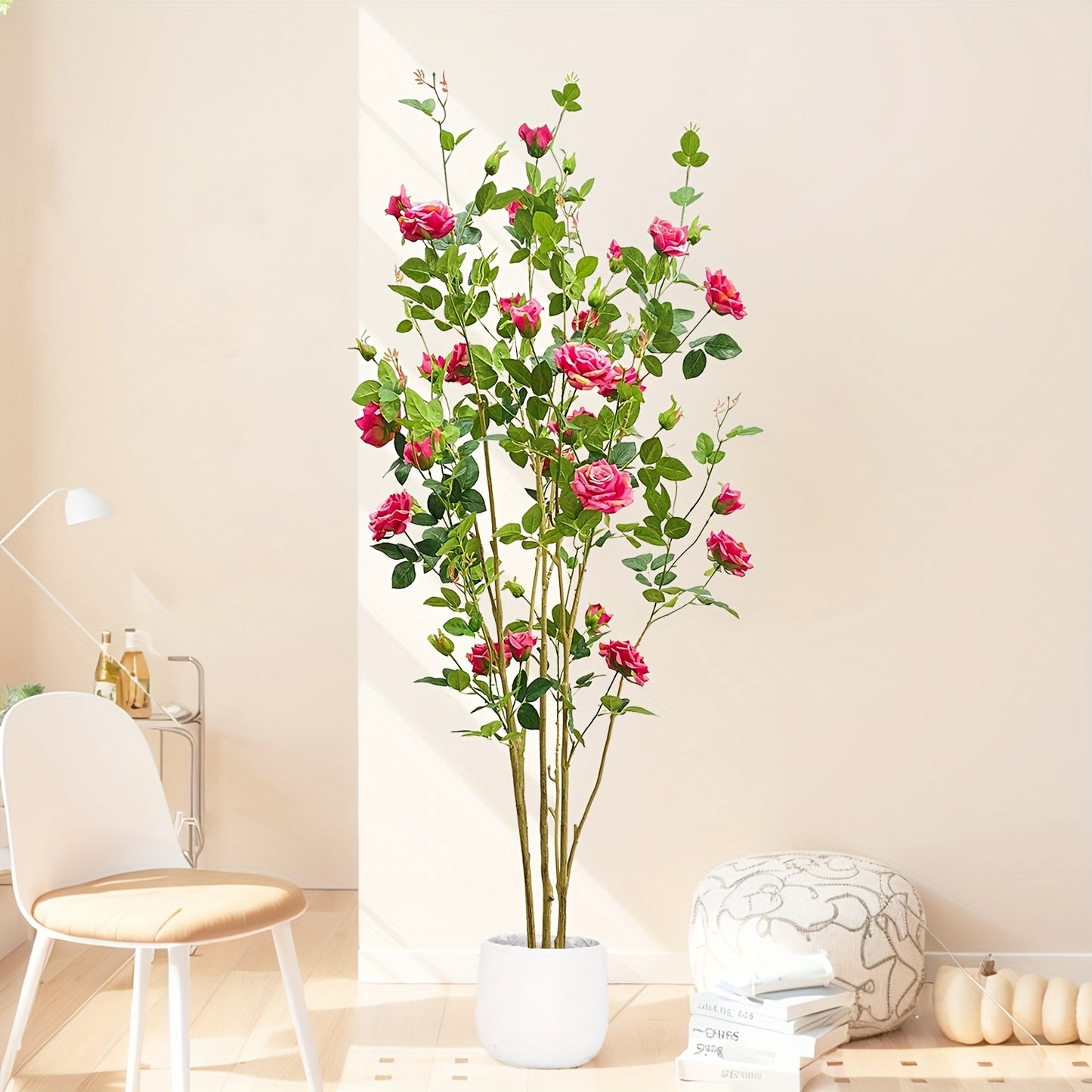 1 Set Of 59 Inch Removable Simulated Rose Tree With Pot - Fake Green Plant With Elegant Pot - Suitable For Indoor Potted Plants, Living Room Decoration, Living Room Plants, Bedroom Decoration, Housewarming Gift