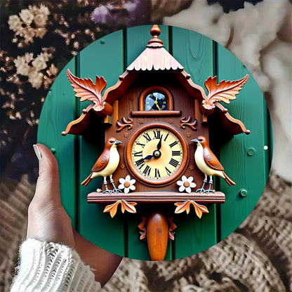 Vintage Floral Birdhouse-Style Metal Wall Clock