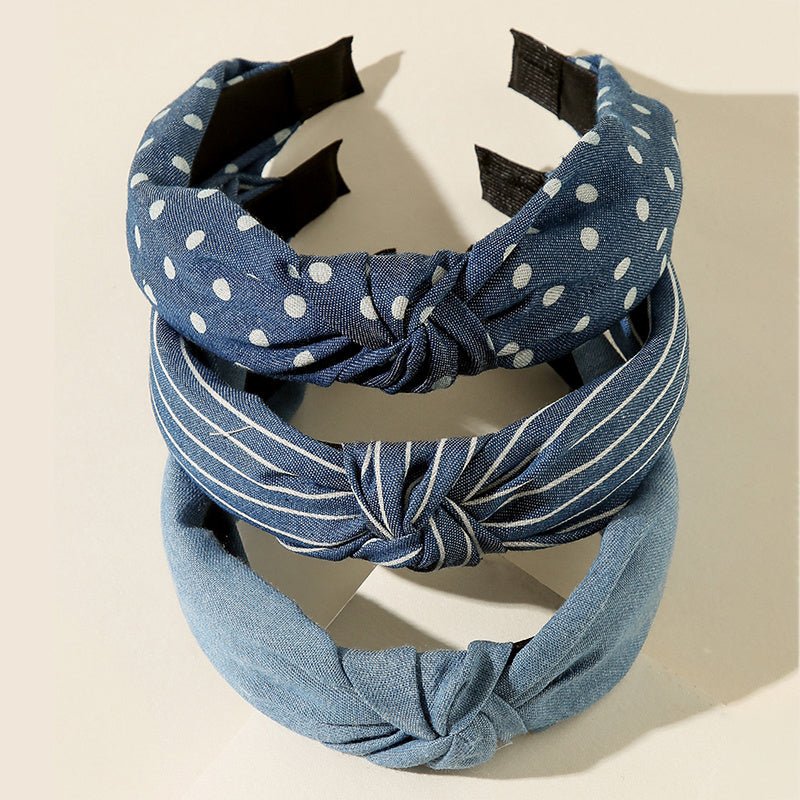 3pcs Denim Striped Dot Headband Women's Fashion Simple Blue Hair Accessories - buythingsusa