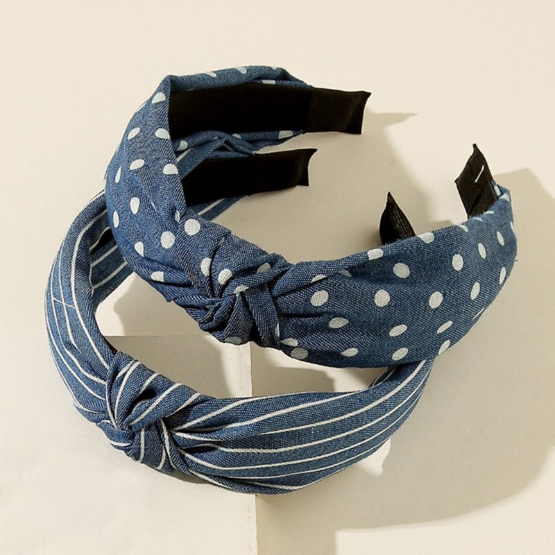3pcs Denim Striped Dot Headband Women's Fashion Simple Blue Hair Accessories - buythingsusa