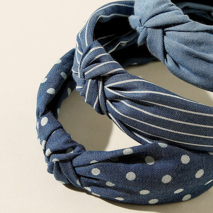 3pcs Denim Striped Dot Headband Women's Fashion Simple Blue Hair Accessories - buythingsusa