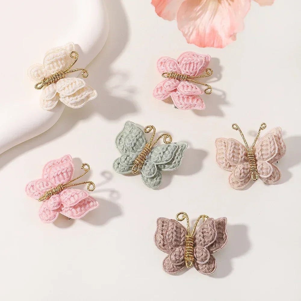 4 Pieces/set New Cute Baby Girl Bow Hairpin Wool Knitted Headwear Handmade Crochet Butterfly Hairpin Children's Hair Accessories - buythingsusa