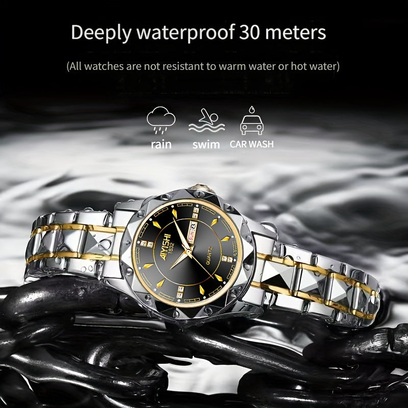 AIYISHI Ladies Business Casual Quartz Watch Waterproof Fashion Date Dial Luxury ARhinestone Analog Steel Strap Watch, Suitable For Halloween, Travel Dating Daily Wear