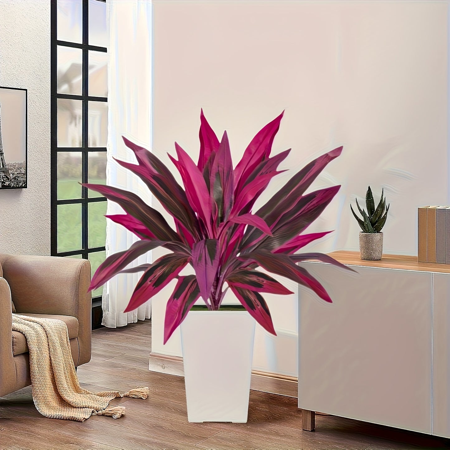 2 Large Artificial Green Plants With 17 Extra Large Leaves, Suitable For Indoor Home Decoration With Simulated Banana Flowers. Indoor And Outdoor Potted Plants, Perfect For Weddings, Hotels, Gardens, And Courtyards