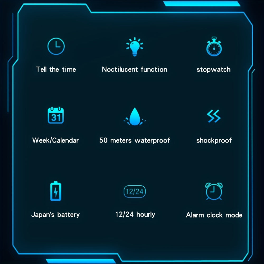 Men's Digital Watch - Sports Watches Tactical Military Stopwatch Alarm 12/24H Outdoor Mens Wristwatch for Running - Durable Stainless Steel & Silicone - For Active Men - Ideal for Sports & Outdoor Activities - Great Gift for Adventurers