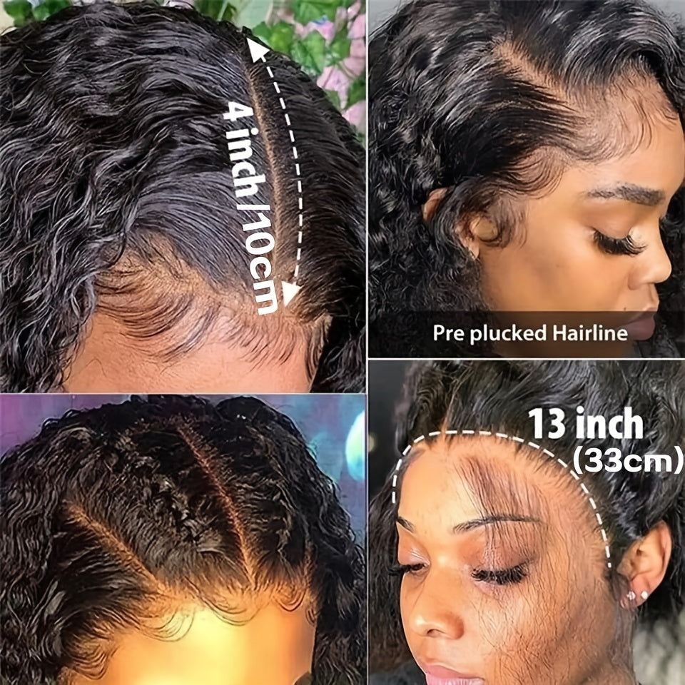 150% Density 13x4 Lace Front Human Hair Wig Water Wave Wig 13x4 Lace Front Wig Brazilian Remy Human Hair Wigs With Baby Hair Natural Black For Women