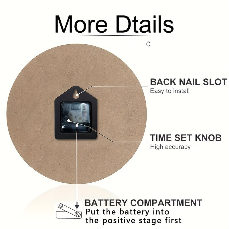 Silent Wooden Wall Clock - Round, Battery-Powered..