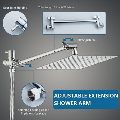 Shower Head, High Pressure Rainfall Shower Head/Handheld Shower Combo with 11 Inch Extension Arm, 9 Settings Adjustable counter-leak Shower Head with Holder/Hose, Height/Angle Adjustable