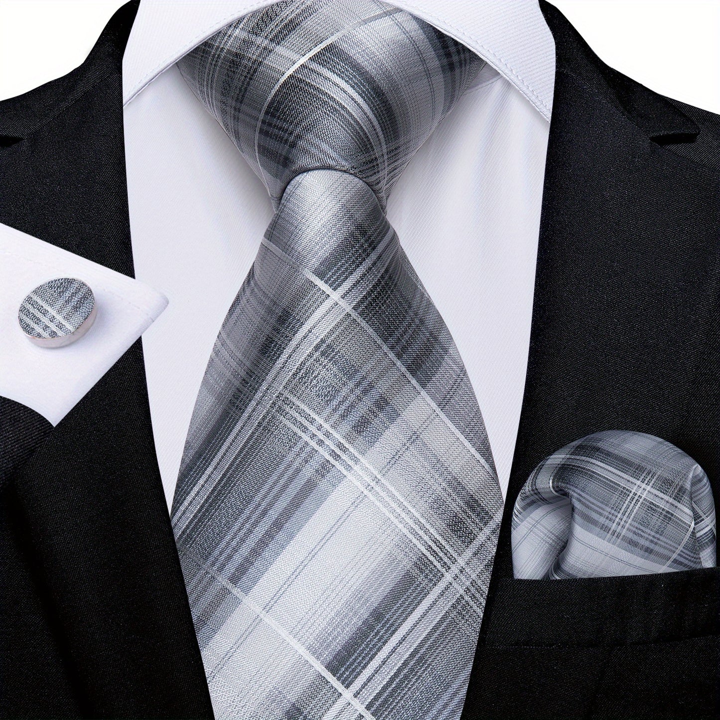 DiBanGu Classic Plaid Tie Set For Mens