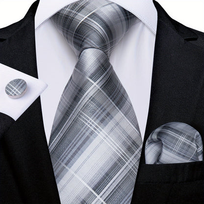DiBanGu Classic Plaid Tie Set For Mens
