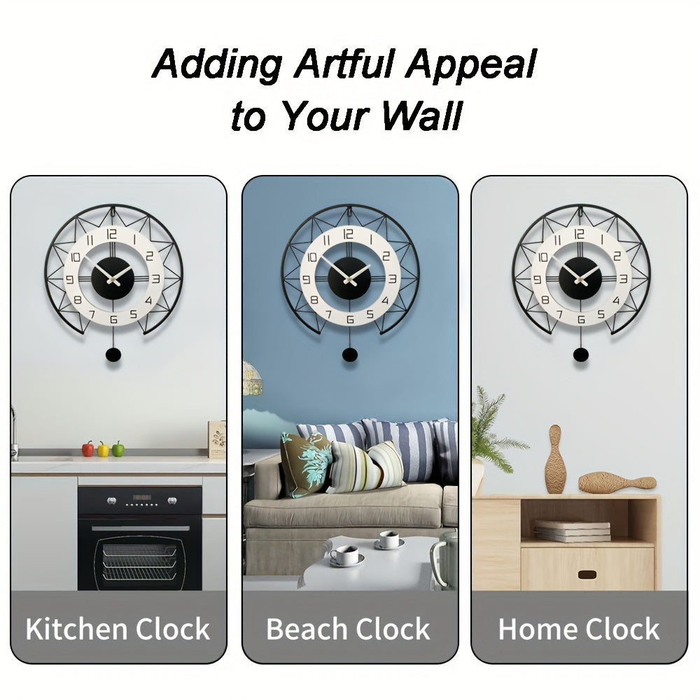 1pc Unique Swing Wood Metal Wall Clock - Silent Quartz Movement