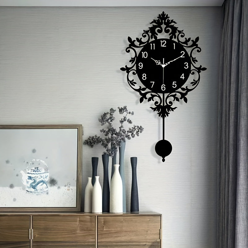 Elegant Silent Wall Clock with Carved Hollow Design - Perfect for Home
