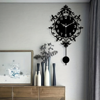 Elegant Silent Wall Clock with Carved Hollow Design - Perfect for Home