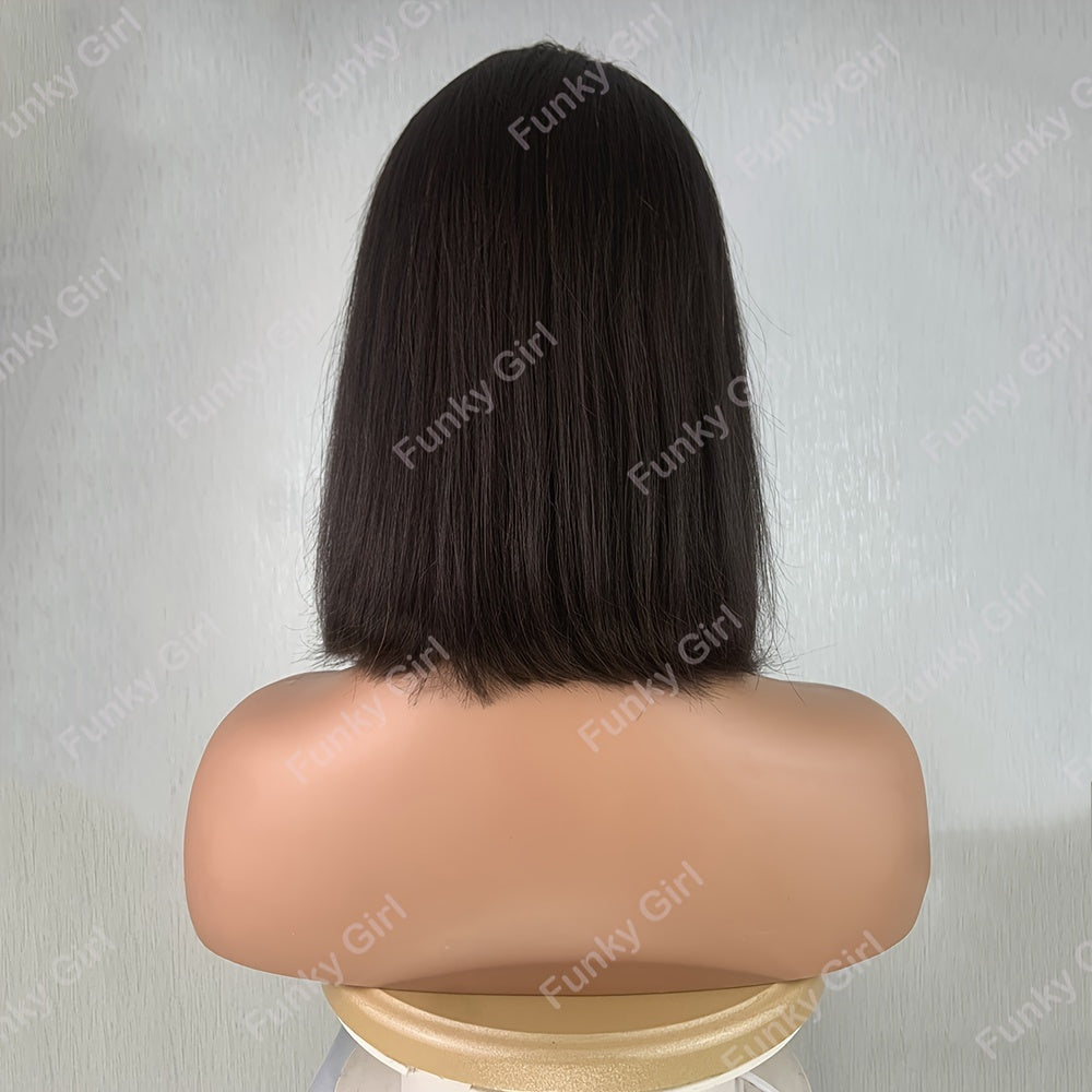 Short Bob Straight Human Hair Wigs With Bangs Natural Color Glueless Full Machine Made Human Hair Wigs 6-14 Inch