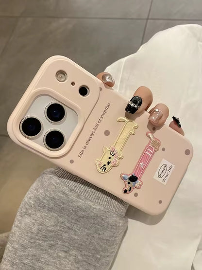 Cartoon Cute Embroidered Puppy Cat Phone Case For iPhone 17 Pro Max  Back Cover - AX