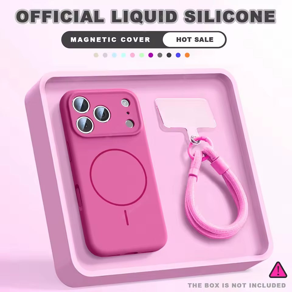 Magnetic Wrist Strap Liquid Silicone Phone Case For iPhone 17 Pro Max Magsafe Lanyard Cover - AX