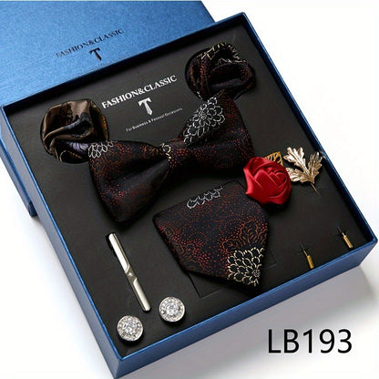 New Men's Gift Box Tie, Fashion Business Striped Tie and Square Handkerchief Combination