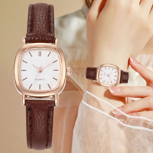 Fashion Women Watch Pu Leather Wristwatch Alloy Pointer Clock For Ladies Quartz Watches Gift