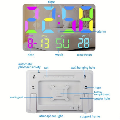 1pc Multifunctional RGB Colorful Digital Remote Control Wall Clock