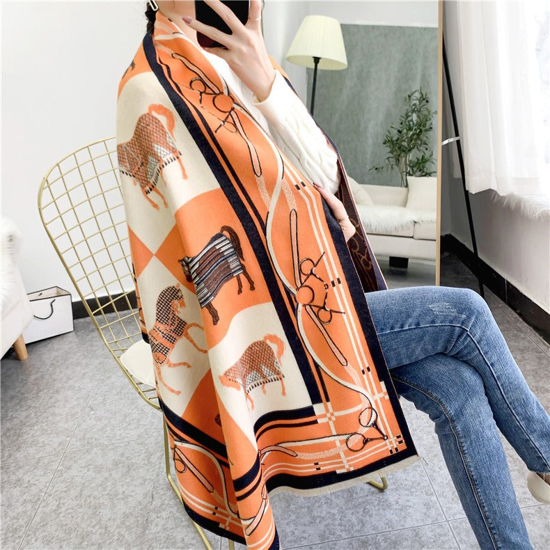 Double sided Thickened Warm Cashmere Scarf for Women