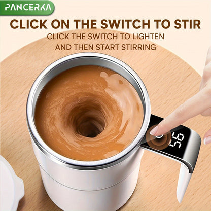 PANCERKA Rechargeable Self-Stirring Coffee Mug with Temperature Display - USB Charging, Sealed Travel Tumbler for Milk, Chocolate, Mocha