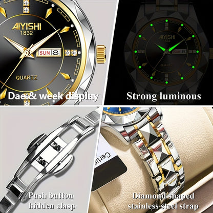 AIYISHI Ladies Business Casual Quartz Watch Waterproof Fashion Date Dial Luxury ARhinestone Analog Steel Strap Watch, Suitable For Halloween, Travel Dating Daily Wear