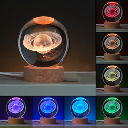 1pc Small 3D Saturn System Crystal Ball with Wooden Base, Planet Saturn Night Light for Home Decoration, Gift for Astronomy Lovers Educational Space Model 2.36 Inch