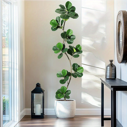 Artificial Fiddle Leaf Fig Tree, Fake Plant with White Planter and Natural Wood Trunk for Home or Office Decor - Artificial Plants Indoor