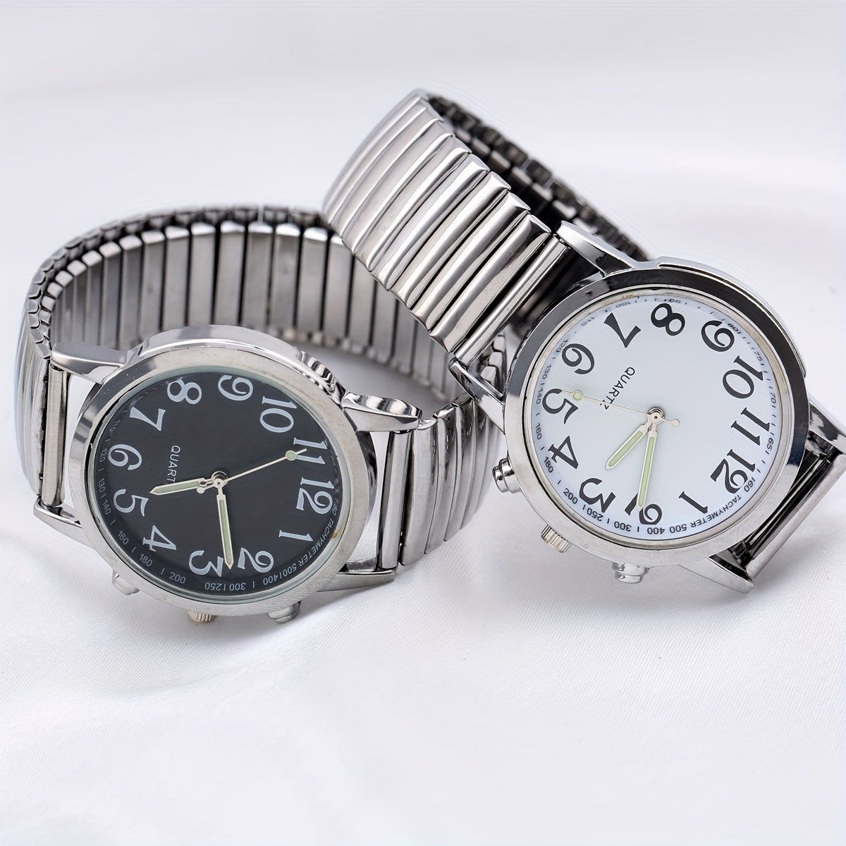 Elegant Women's Quartz Watch - Luminous Hands, Large White Dial with Date Display, Adjustable Stainless Steel Stretch Band, Zinc Alloy Case - Perfect for Parties