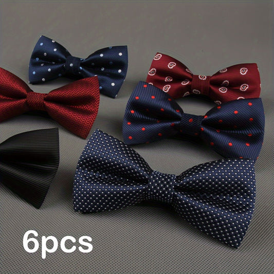 6 Pack Pre-Tied Bow Ties For Men - Adjustable Polyester Ties