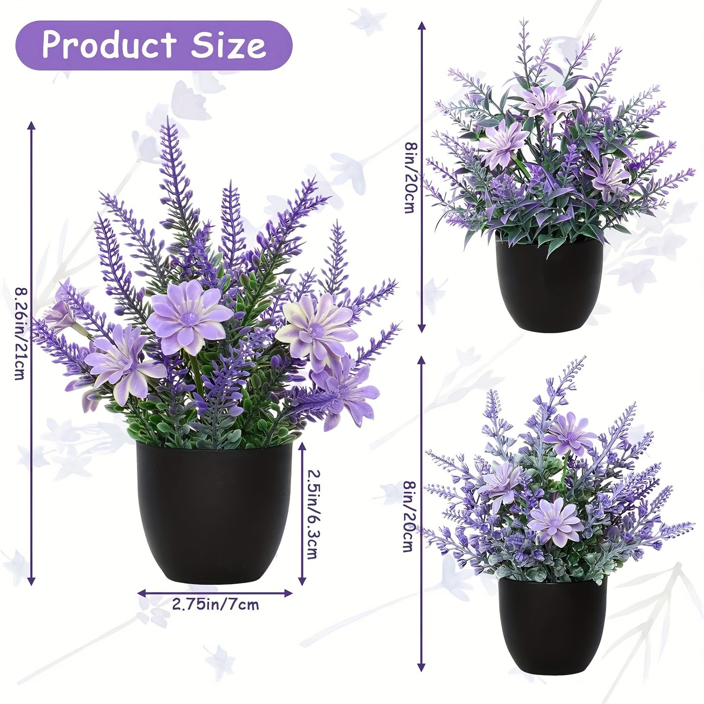 ZEKONAN Mini Artificial Potted Plants - 3-Bulbasque Lavender & Pink Flowers, Green Faux Plastic Indoor Decor for Office, Bedroom, Living Room, Bathroom, Desk, Indoor Plant Decor|Decorative Greenery|Lush Green Foliage