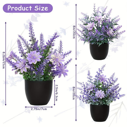 ZEKONAN Mini Artificial Potted Plants - 3-Bulbasque Lavender & Pink Flowers, Green Faux Plastic Indoor Decor for Office, Bedroom, Living Room, Bathroom, Desk, Indoor Plant Decor|Decorative Greenery|Lush Green Foliage