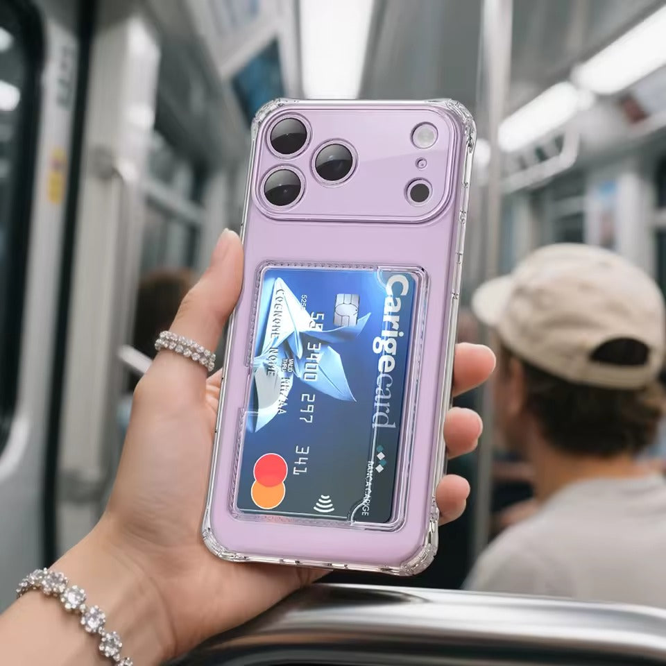 Silicone Clear Case for iPhone 17 Pro Max  Back Card Pocket Cover - AX