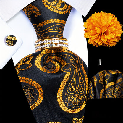 5PCS Men's Luxury Tie Set with Pocket Square, Cufflinks, Drilled Tie Ring, and Lapel Pin