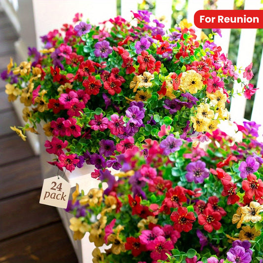 24 Bundles Artificial Fake Plants Flowers for Outdoor Outside Spring Summer Decoration, Colorful Mix Daisy UV Resistant Realistic for Porch Patio Home Window Box Yard Garden Planter