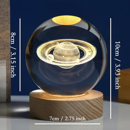 1pc Small 3D Saturn System Crystal Ball with Wooden Base, Planet Saturn Night Light for Home Decoration, Gift for Astronomy Lovers Educational Space Model 2.36 Inch