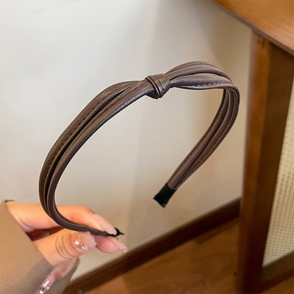 5pcs PU Leather Knotted Headbands for Women - Stylish Autumn & Winter Hair Accessories in Black, White, Beige & Brown, Retro/Simple Design for Face Wash, Makeup, or Casual Attire, Head Bands Hair Accessories - buythingsusa