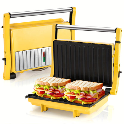 Compact 3-in-1 Electric Indoor Grill & Panini Press - Non-Stick, 180° Flip Sandwich Maker with Grease Tray, Adjustable Temperature, LED Indicators - Ideal for Quick Sandwiches, Omelets & More, Space-Saving Design for Small Kitchens, SUSTEAS