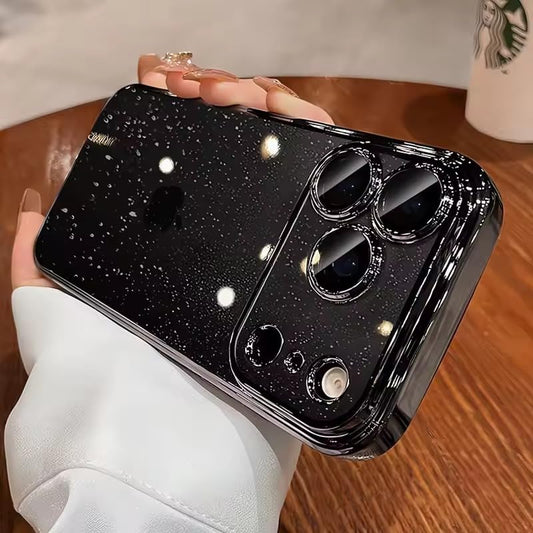 Luxury Glitter Bling Case for iPhone 17 Pro Max, Clear Hard PC Protective Cover with Camera Lens Protector, Sparkly Slim Shockproof Phone Case - AX (Black)