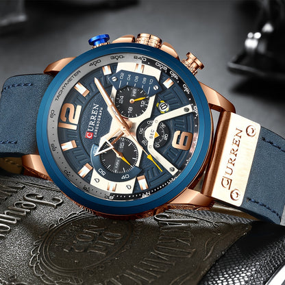 Luxurious Men's Watch With Business Chronograph, Stylish Sports Leather Strap Quartz Wristwatch