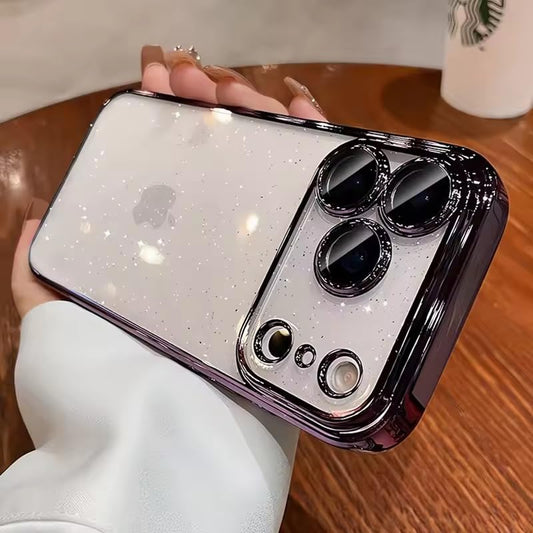 Luxury Glitter Bling Case for iPhone 17 Pro Max, Clear Hard PC Protective Cover with Camera Lens Protector, Sparkly Slim Shockproof Phone Case - AX (Purple)