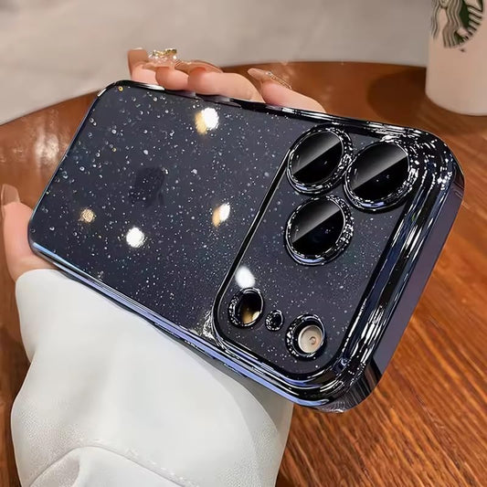 Luxury Glitter Bling Case for iPhone 17 Pro Max, Clear Hard PC Protective Cover with Camera Lens Protector, Sparkly Slim Shockproof Phone Case - AX (Blue)