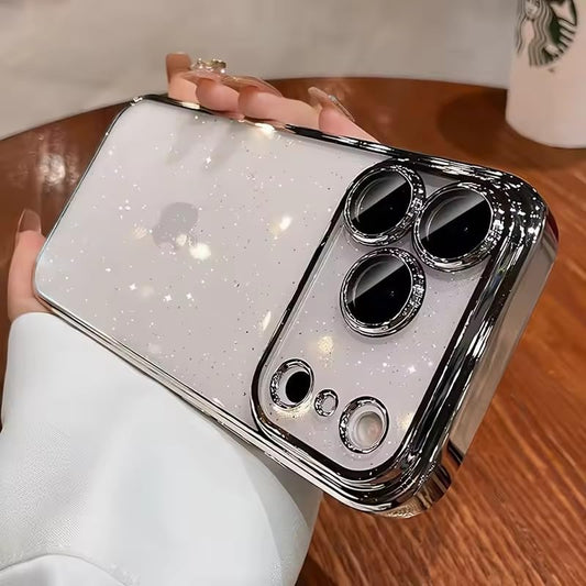 Luxury Glitter Bling Case for iPhone 17 Pro Max, Clear Hard PC Protective Cover with Camera Lens Protector, Sparkly Slim Shockproof Phone Case - AX (white)