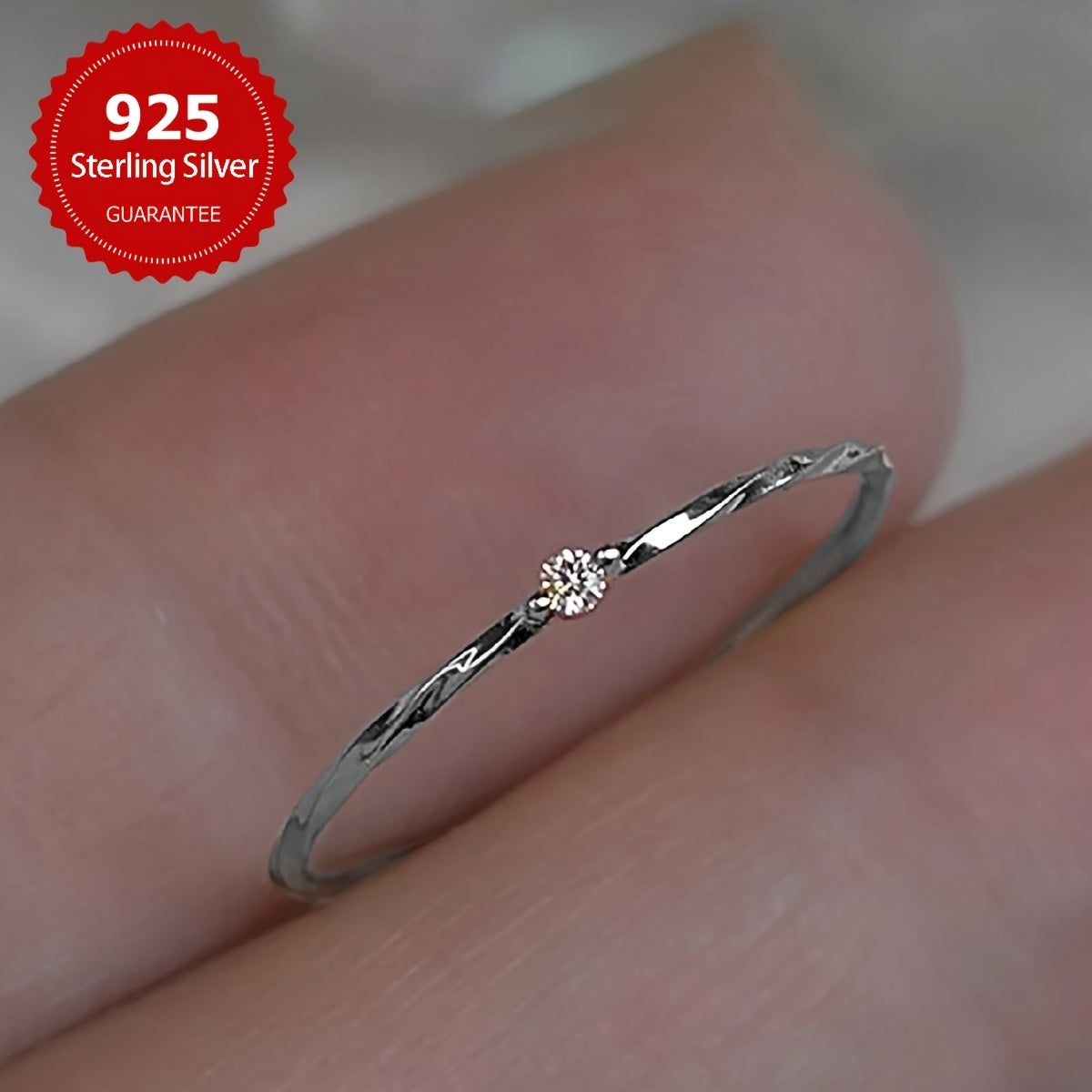 Elegant Simple 925 Sterling Silver Ring with Small 5A Synthetic Cubic Zirconia, Lightweight, Versatile Jewelry for Women, with for Daily Wear, Parties, Ramadan - All Seasons