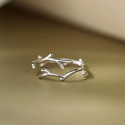 TVXK 925 Sterling Silvery Deer Antler Ring, Simple Style, Adjustable, Fashionable Personalized Single Ring, Ideal for Proposal, Engagement, Anniversary, Valentine'S Day Gift, 1.6g/0.056oz