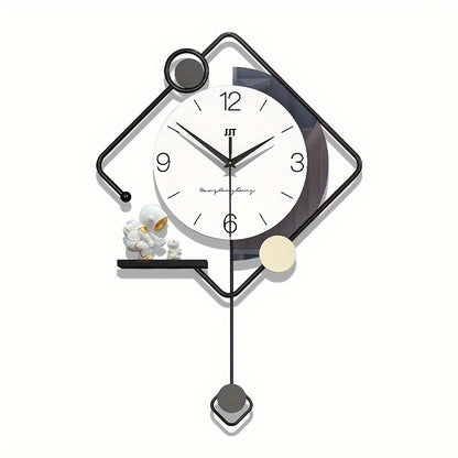 Creative Wall Clocks With Astronaut Ornament, Modern Metal Pendulum Wall Clock
