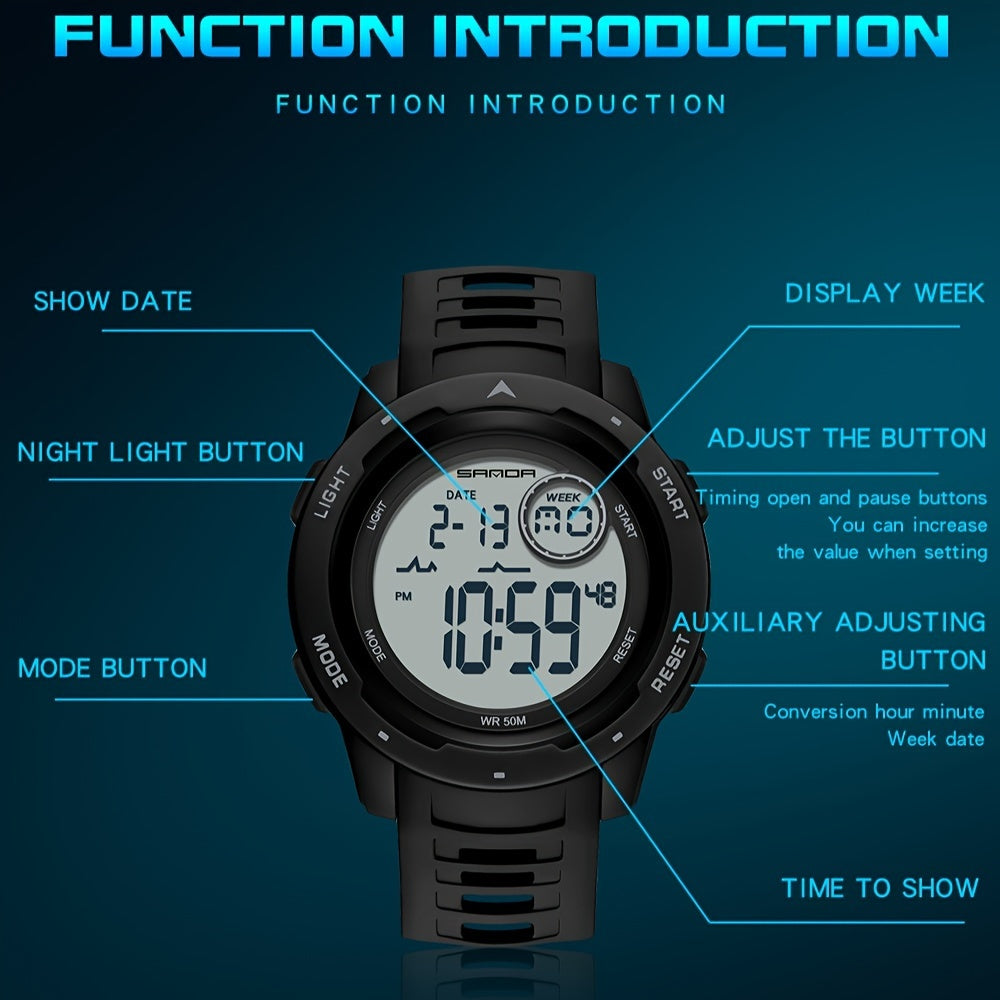 Men's Digital Watch - Sports Watches Tactical Military Stopwatch Alarm 12/24H Outdoor Mens Wristwatch for Running - Durable Stainless Steel & Silicone - For Active Men - Ideal for Sports & Outdoor Activities - Great Gift for Adventurers
