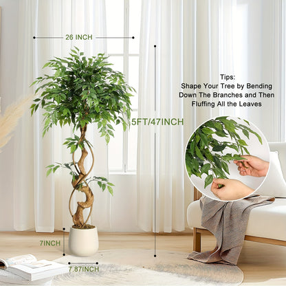 Ficus Tree Artificial, 4FT Artificial Plants Indoor In Sturdy White Pot, Indoor Faux Tree For Home Office Decor